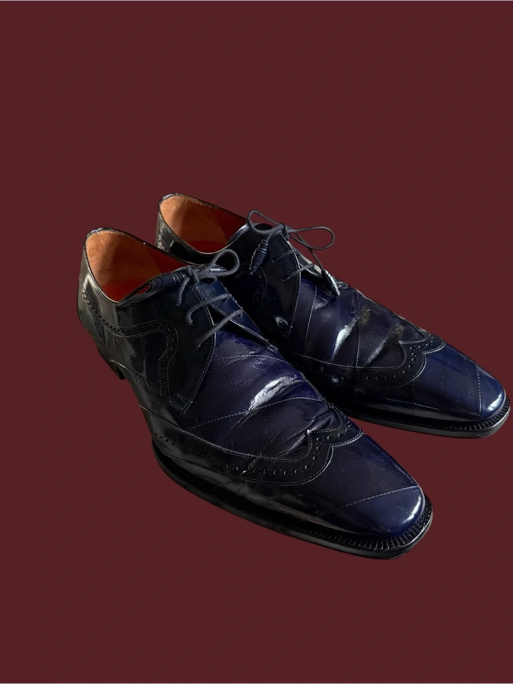 Mezlan Blue Leather Wingtip Oxford Dress Shoes Mens Size Size 13 Luxury Spain